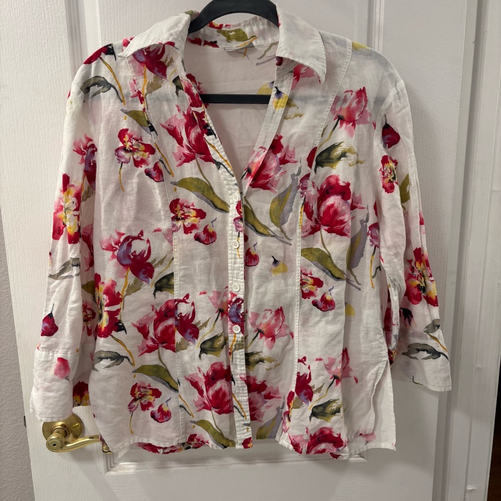 Harve Benard Floral Button-Down Shirt Linen Cotton Blend size XL